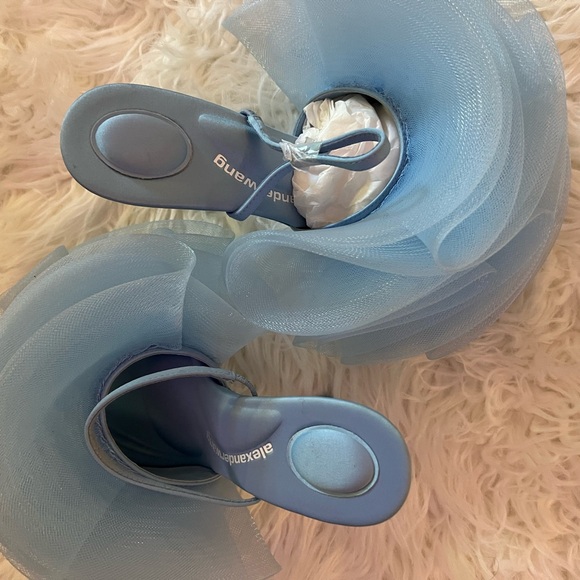 Insanely Pretty Alexander Wang “Pom 105” Silk Tulle Sandals Sky Blue 38.5 BNIB - Picture 11 of 15